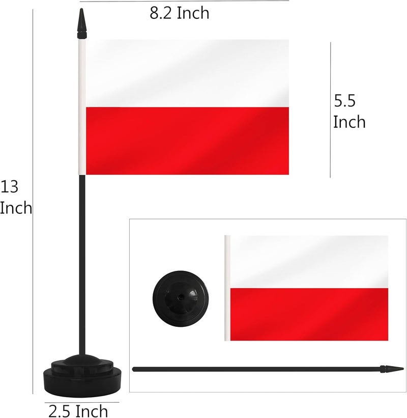 Yamiuo 2 Pack Poland Desk Flag Set, Polish Desktop Small Miniature Table Office Flag with 12" Black Pole and Black Base, Offices, Classroom, Home, Festival Decoration (Poland) - Image 2